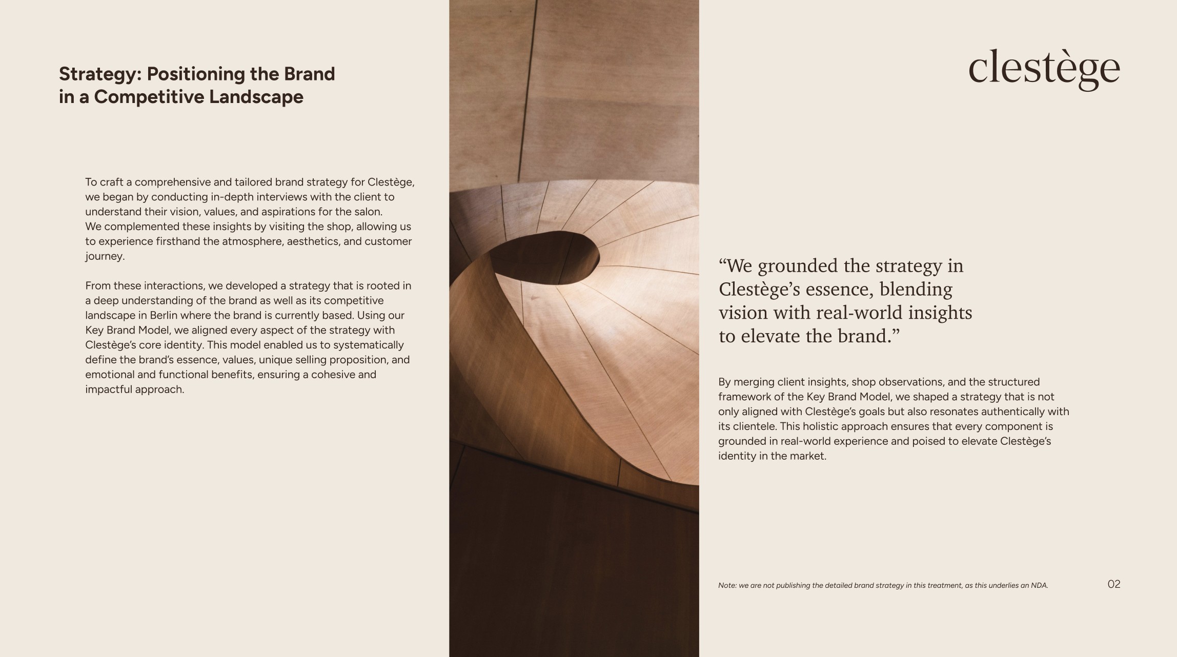 Strategy slide — positioning the brand in a competitive landscape, from the Clestège brand deck